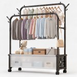 Κρεμάστρα Ρούχων Διπλή με Ρόδες 125x35x155cm – Μεταλλική με Ράφι - Εύκολη Μετακίνηση, Άγκιστρα & Αποθηκευτικός Χώρος