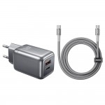 Φορτιστής GaN 45W - Ταχεία Φόρτιση USB-C & USB-A - Με Καλώδιο Type-C 1.2m, Compact, για Smartphone, Laptop, Tablet