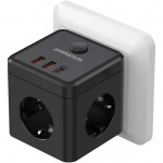 Πολύπριζο Cube 6-σε-1  3 Πρίζες, 2 USB-A & 1 USB-C - Φορτιστής Ταξιδίου, Διακόπτης On/Off, Ασφάλεια Υπερφόρτωσης 3680W