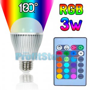 RGB Led Λάμπα E27 3Watt με Τηλεχειριστήριο και Εναλλαγή 16 Χρωμάτων