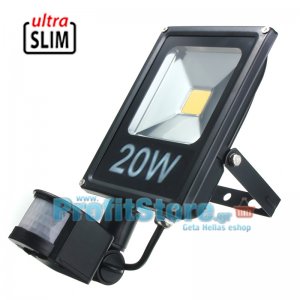 Ultra Slim Προβολέας LED 20w με Ανιχνευτή Κίνησης Λευκό 6000K Υψηλής Φωτεινότητας