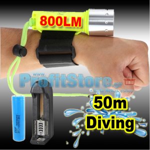 Υπερ-ελαφρύς Καταδυτικός Φακός 50m 800LM Υψηλής Φωτεινότητας CREE LED XM-L