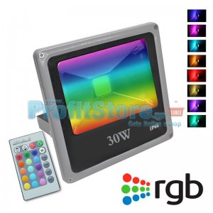 Ultra Slim RGB LED Προβολέας 30W Αδιάβροχος με Τηλεχειρισμό &amp; Πολύχρωμο Φωτισμό