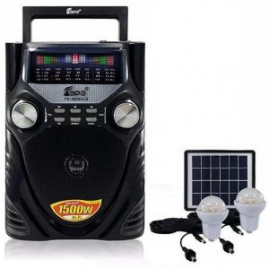 Φορητό Ηχοσύστημα USB,SD Mp3 Radio Player με Ηλιακό Κιτ Φωτισμού &amp; Φόρτισης &amp; 2 Λάμπες LED