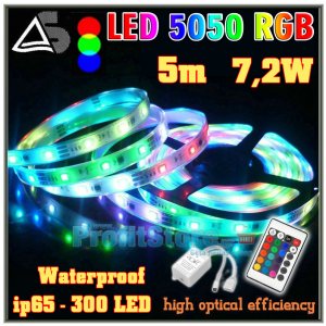 Σετ Αδιάβροχη Ταινία LED RGB 5050SMD 5 μέτρων 7,2W 300xLED 12V με τηλεχειριστήριο