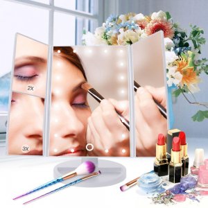 Τριπλός Καθρέφτης με Φωτισμό &amp; Μεγέθυνση Ομορφιάς - Μακιγιάζ , Makeup 22 LED