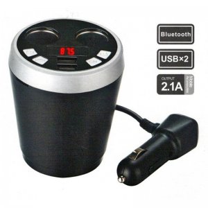 Ασύρματος Πομπός Αυτοκινήτου Bluetooth USB,SD MP3 Player &amp; Φορτιστής USB με 2 θέσεις Αναπτήρα - Cup Holder Car FM Transmitter