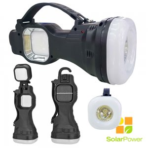 Ηλιακός Φακός &amp; Περιστρεφόμενο Φωτιστικό LED Εργασίας - Camping &amp; Working Lamp 200LM
