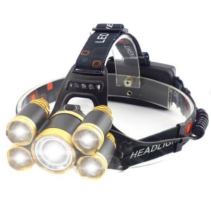 Επαναφορτιζόμενος φακός κεφαλής 5  Led T6 Toach R5