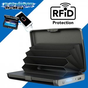 Πορτοφόλι Ασφαλείας Καρτών RFID &amp; Powerbank USB 2 σε 1 - E-Charge Wallet