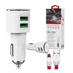 Φορτιστής Αυτοκινήτου 3.4Α με 2 Θύρες USB 12-24V &amp;  Flat Καλώδιο microUSB LDNIO