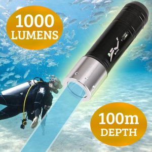 Super Bright Αδιάβροχος Υποβρύχιος Καταδυτικός Φακός LED 1000 LΜ με Slider On,off &amp; Τριπλά O-Rings 100μ