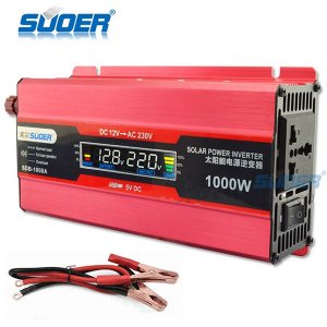 Suoer Inverter Αυτοκινήτου - Φωτοβολταικών - 1000W Τροποποιημένου Ημιτόνου από 12V σε 220V+5V USB με LCD Οθόνη