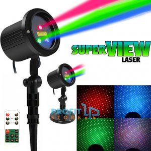 Αδιάβροχος Τριπλής Δέσμης RGB SuperView Laser - Νυχτερινός Χριστουγεννιάτικος Τηλεχειριζόμενος Φωτισμός - Star Light Προβολέας Προτζέκτορας