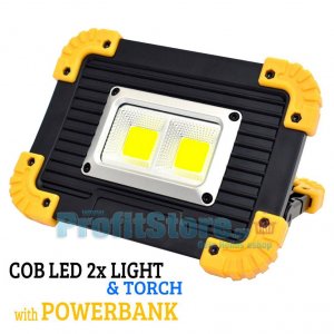 Επαναφορτιζόμενος LED Φορητός Προβολέας 20W - Φακός &amp; Φωτιστικό Εργασίας με Powerbank - Ultra Slim COB Working Light