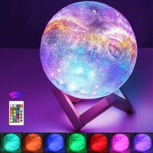 Galaxy Light USB Φωτιστικό Γαλαξίας - Πλανήτης Αφής 15εκ RGB LED 16 Χρωμάτων με Ξύλινη Βάση &amp; Χειριστήριο