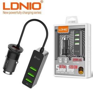 Φορτιστής με 4 Θύρες USB LDNIO για Αναπτήρα Αυτοκινήτου - C61 Combo 4 USB 1.2M QC3.0 Fast Charge