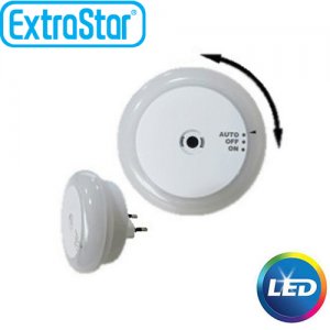 Φωτάκι Νυκτός LED ExtraStar με Περιστροφικό Διακόπτη 0,4W με Ψυχρό Φως
