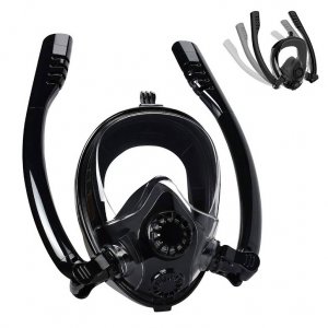 Sub Full Face Snorkel Mask - Ολοπρόσωπη Μάσκα Θάλασσας , Κατάδυσης με 2 Αναπνευστήρες και Βάση για Action Camera L,XL για Ενήλικες HJKB K2 Μαύρη OEM