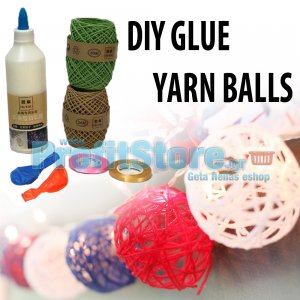 Σετ Κόλλα, Σπάγγος &amp; Μπαλόνια για DIY Φωτιστικό και Διακοσμητικό Σπιτιού - Glue &amp; Twine for Yarn Balls