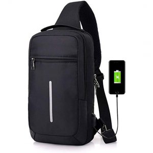 Αντικλεπτικό Σακίδιο Πλάτης - Powerbank με Θύρα USB και Ενσωματωμένο Καλώδιο Φόρτισης - Travel Chest Bag Μαύρο
