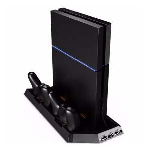 Διπλή Βάση Φόρτισης Χειριστηρίων PS4 &amp; Stand με Ανεμιστήρα Κονσόλας με 3x USB Θύρες Φόρτισης Dobe - PS4 Console Cooling Stand &amp; Controller Charger