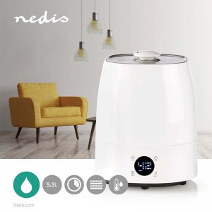 Nedis Yγραντήρας Υπερήχων με Πλήκτρα Αφής, Κεραμικό Φίλτρο, Δοχείο 5.5L, Ψηφιακή Οθόνη LED HUMI120CWT