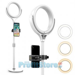 Επιτραπέζιο Φωτογραφικό Ring Light LED USB Φωτιστικό Δαχτυλίδι με Bracket Βραχίονα, 3 Χρώματα Φωτισμού, Dimmer, Stand &amp; Βάση για Κινητό - Photo Lamp