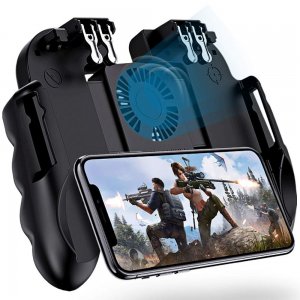 Χειριστήριο Παιχνιδιών PUBG 6 Δάχτυλων R1 R2 L1 L2 Κινητού με Ανεμιστήρα, Μπλε LED Φωτισμό, Βάση Στήριξης &amp; USB Μπαταρία – Fortnite iOs &amp; Android