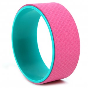 Ρόδα Κύλινδρος Pilates - Yoga Wheel με Ανάγλυφη Επιφάνεια - Ροζ με Πράσινο Εσωτερικό