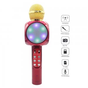 Ασύρματο Bluetooth Mικρόφωνο KARAOKE Hχείο Mp3 Player - WSTER Wireless Microphone Speaker Κόκκινο