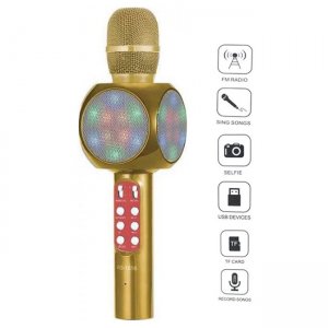 Ασύρματο Bluetooth Mικρόφωνο KARAOKE Hχείο Mp3 Player - WSTER Wireless Microphone Speaker Χρυσό