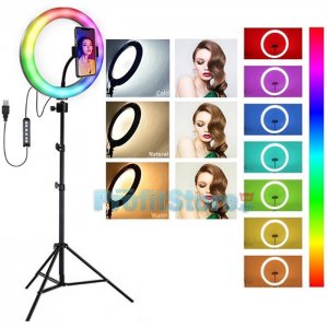 RGB Φωτογραφικό Φωτιστικό Δαχτυλίδι LED 26cm Πολύχρωμο USB με Εφέ Πολύχρωμου Φωτισμού, Τρίποδο &amp; Βάση Στήριξης Κινητού - Ring Light Lamp
