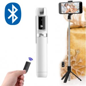 Ασύρματο 360ᵒ Bluetooth Πτυσσόμενο Μπαστούνι Κινητού 67cm &amp; Τρίποδο για Selfie Φωτογραφίες με Χειριστήριο - Wireless Mini Tripod Selfie Stick Λευκό