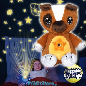 Starry Teddy Προτζέκτορας Αστεριών, Λούτρινο Αρκουδάκι 30cm &amp; Νυχτερινό Φωτιστικό LED Νανουρίσματος - Καφέ Σκυλάκι