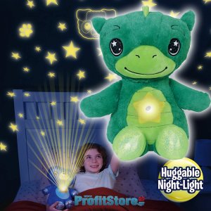 Starry Teddy Προτζέκτορας Αστεριών, Λούτρινο Αρκουδάκι 30cm &amp; Νυχτερινό Φωτιστικό LED Νανουρίσματος - Πράσινο Κροκοδειλάκι