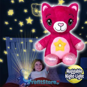 Starry Teddy Προτζέκτορας Αστεριών, Λούτρινο Αρκουδάκι 30cm &amp; Νυχτερινό Φωτιστικό LED Νανουρίσματος - Huggable Night Light Ροζ Bear