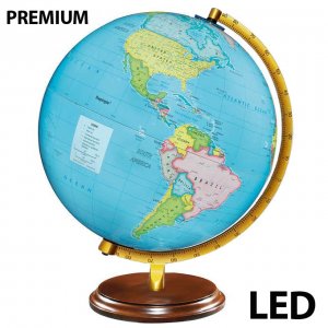 Επαναφορτιζόμενη LED Φωτιζόμενη Premium Υδρόγειος Σφαίρα με Γεωπολιτικό Χάρτη 25cm USB με Ξύλινη Βάση- Γη Glowing Globe