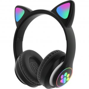 LED Bluetooth Ασύρματα On-Ear Ακουστικά Αυτιά Γάτας με Εναλλασσόμενο Φωτισμό - Wireless Cat Ear Headphones Μαύρο