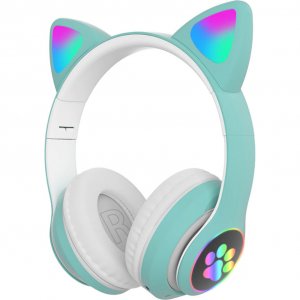 LED Bluetooth Ασύρματα On-Ear Ακουστικά Αυτιά Γάτας με Εναλλασσόμενο Φωτισμό - Wireless Cat Ear Headphones Πράσινο