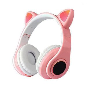 LED Bluetooth Ασύρματα Cat Ear P39M Ακουστικά Αυτιά Γάτας με Εναλλασσόμενο Φωτισμό - Wireless Cat Ear Headphones Ροζ