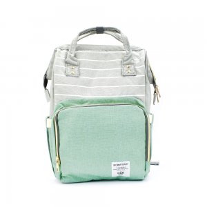 Τσάντα Μωρού Πλάτης Mommy Bag Backpack AiFi – Πράσινο, Γκρι Ριγέ
