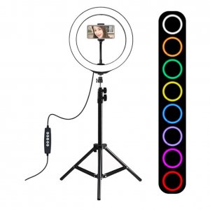 LED Φωτιστικό Ring Light Δαχτυλίδι RGB με Βάση Κινητού Τηλεφώνου &amp; Τρίποδο 1.1μ