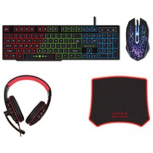 Πλήρες Gaming Set 4 Τεμαχίων RGB με Πληκτρολόγιο Keyboard, Ποντίκι Gaming Mouse, Ακουστικά Wired Headset &amp; Mouse Pad της AOAS