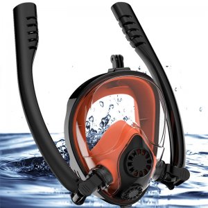 Sub Full Face Snorkel Mask - Ολοπρόσωπη Μάσκα Θάλασσας Κατάδυσης με 2 Αναπνευστήρες &amp; Βάση για Action Camera S,M Παιδική HJKB K2 Πορτοκαλί,Μαύρη OEM