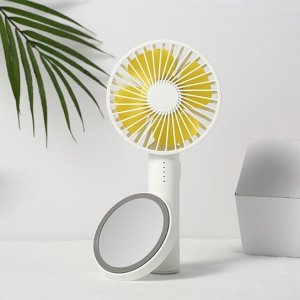 Μίνι USB Επαναφορτιζόμενος Φορητός Ανεμιστήρας με Βάση Καθρέφτη - Makeup Mirror Handheld Fan Λευκό,Κίτρινο