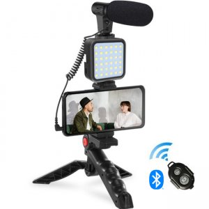 Live Streaming Set - Τρίποδο Κινητού , Κάμερα με Φωτισμό Led &amp; Μικρόφωνο - Vlogging Video Kit - ASMR, TikTok, Studio, Youtube, Instagram 01LM OEM
