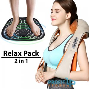 Relax Pack με Κολάρο 16 Κεφαλών Shiatsu &amp; Πατάκι Μασάζ EMS Ηλεκτρομυικής Διέγερσης