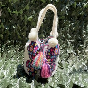 Μοναδική Χειροποίητη Κολομβιανή Boho Style Πλεκτή Τσάντα Blanca Πεταλούδα - Wayuu Mochila