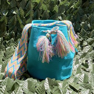 Μοναδική Χειροποίητη Κολομβιανή Boho Style Πλεκτή Τσάντα Azul Marino - Wayuu Mochila